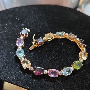 Sterling Silver Gold Plated Multicolor Gemstone Bracelet